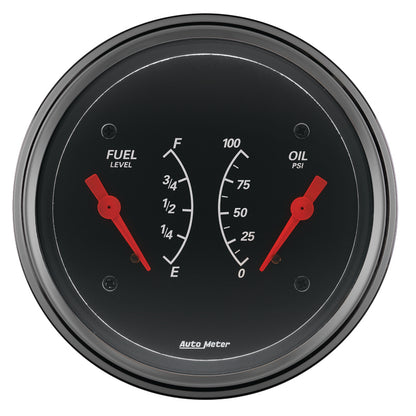 AutoMeter Gauge Dual Fuel & Oilp 3-3/8in. 0 Ohm(e) to 90 Ohm(f)& 100PSI Elec Designer Black 1434