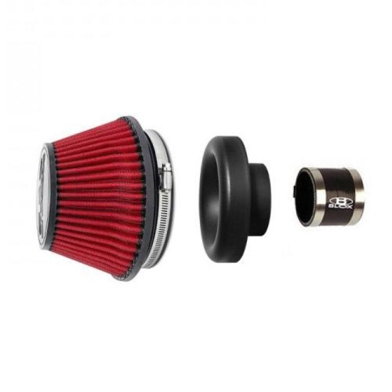 BLOX Racing Shorty Performance 5in Air Filter w/3.5in Velocity Stack and Coupler Kit - Red - eliteracefab.com