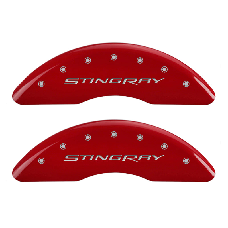MGP 4 Caliper Covers Engraved Front & Rear Stingray Red finish silver ch MGP