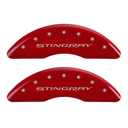 MGP 4 Caliper Covers Engraved Front & Rear Stingray Red finish silver ch MGP