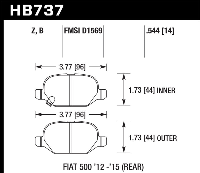 Hawk 12-15 Fiat 500 Abarth Rear HPS 5.0 Brake Pads - eliteracefab.com