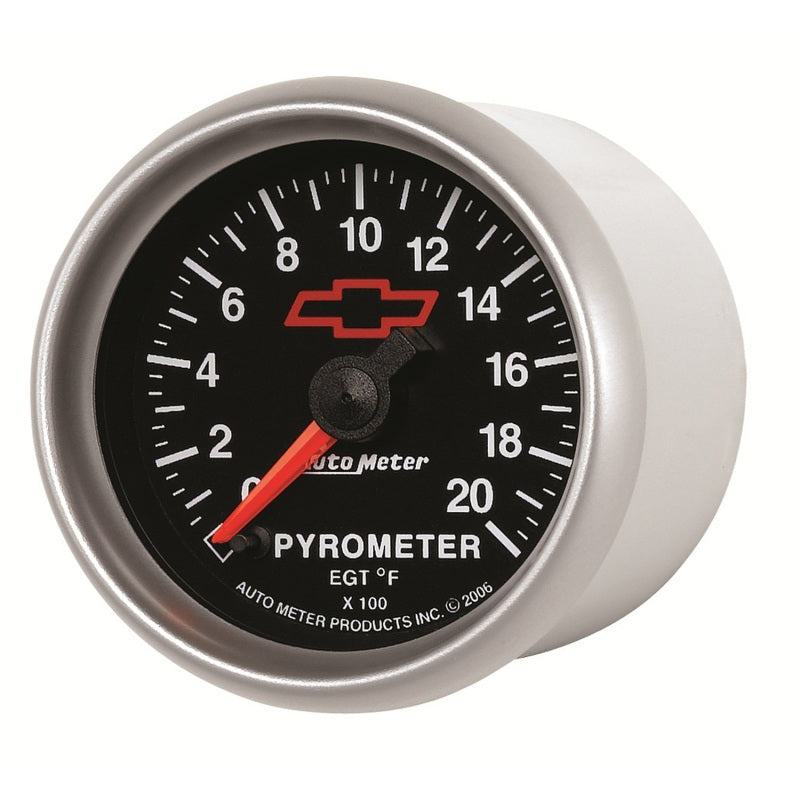 AutoMeter Gauge Pyrometer (Egt) 2-1/16in. 2000 Deg. F Stepper Motor Chevy Red Bowtie Black 3645-00406