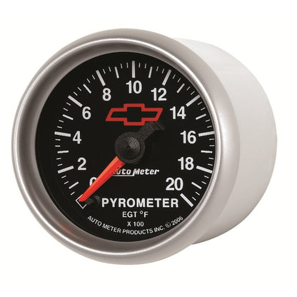 AutoMeter Gauge Pyrometer (Egt) 2-1/16in. 2000 Deg. F Stepper Motor Chevy Red Bowtie Black 3645-00406