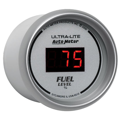 Autometer Ultra-Lite Digital 2-1/16in 0-280 OHM Silver Dial w/ Red LED Programmable Fuel Level Gage 6510