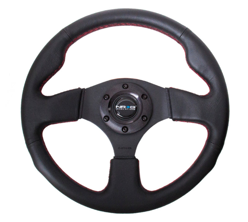 NRG Reinforced Steering Wheel (320mm) Leather w/Red Stitch.