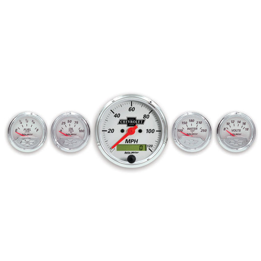 Autometer Arctic White GM 5 Pc Kit Box w/ Elec Speedo, Elec Oil Press, Water Temp, Volt, Fuel Level 1302-00408