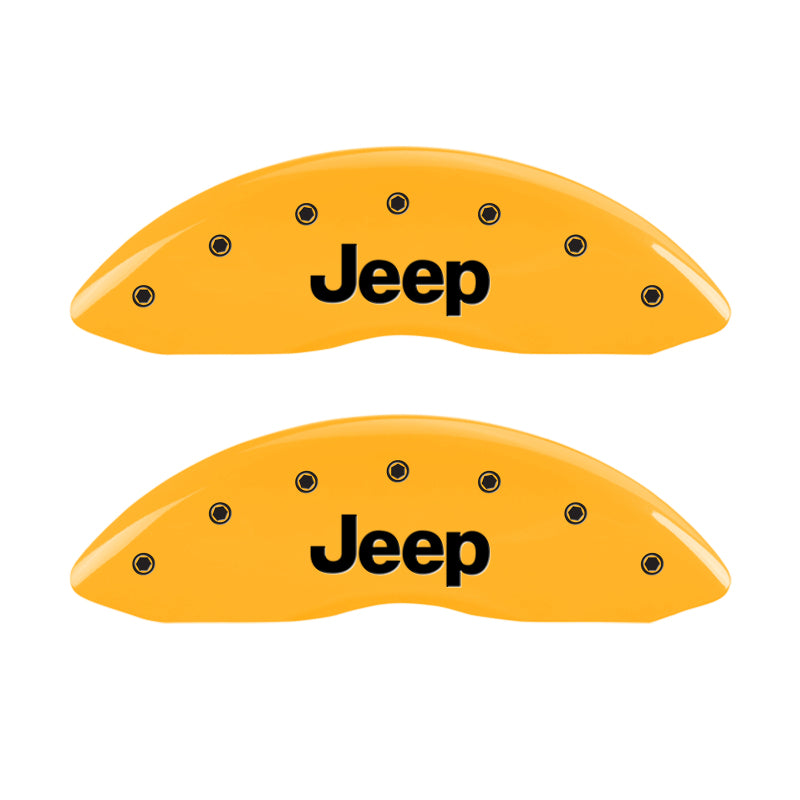 MGP 4 Caliper Covers Engraved Front JEEP Engraved Rear JEEP Grill logo Yellow finish black ch MGP