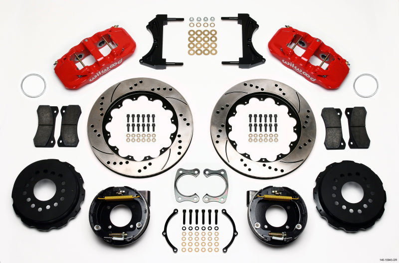 Wilwood AERO4 Rear P-Brake Kit 14.00in Drilled Red Chevy 12 Bolt w/ C-Clips Wilwood