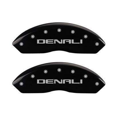 MGP 4 Caliper Covers Engraved Front & Rear Denali Black Finish Silver Char 2019 GMC Arcadia MGP
