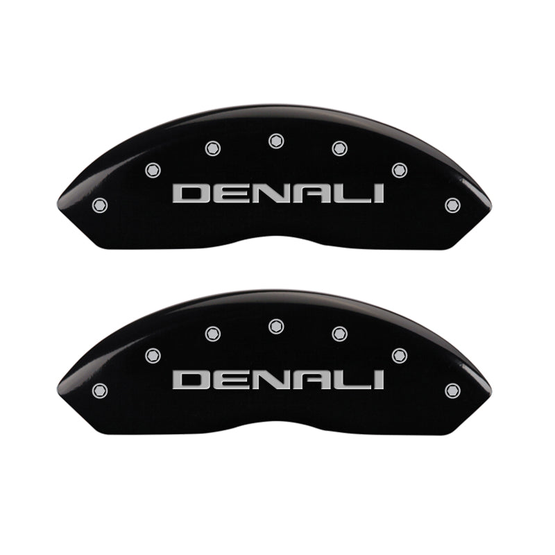 MGP 4 Caliper Covers Engraved Front & Rear Denali Black Finish Silver Char 2019 GMC Arcadia