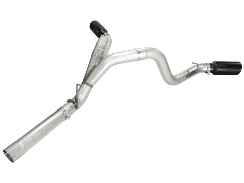 aFe MACHForce XP Exhaust Aluminized Dual Split DPF Back 11-15 GM Diesel Truck V8-6.6L (td) (BLK tip) - eliteracefab.com