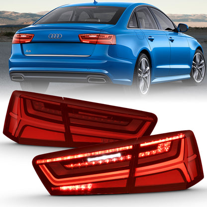 ANZO 2012-2018 Audi A6 LED Taillight Black Housing Red/Clear Lens 4 pcs (Sequential Signal) - eliteracefab.com