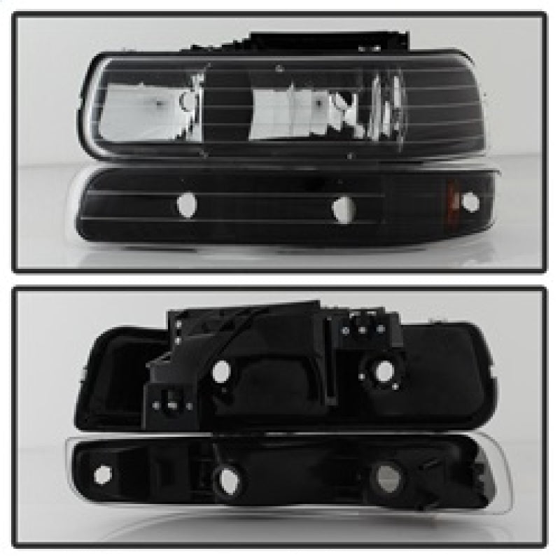 Xtune Chevy TahOE 00-06 Amber Crystal Headlights w/ Bumper Lights Black HD-JH-CSIL99-SET-AM-BK - eliteracefab.com