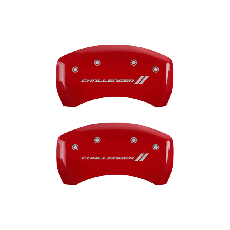 MGP 4 Caliper Covers Engraved Front & Rear With stripes/Challenger Red finish silver ch - eliteracefab.com