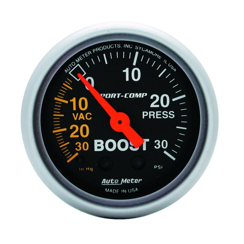 AutoMeter GAUGE; VAC/BOOST; 2 1/16in.; 30INHG-30PSI; MECHANICAL; SPORT-COMP - eliteracefab.com