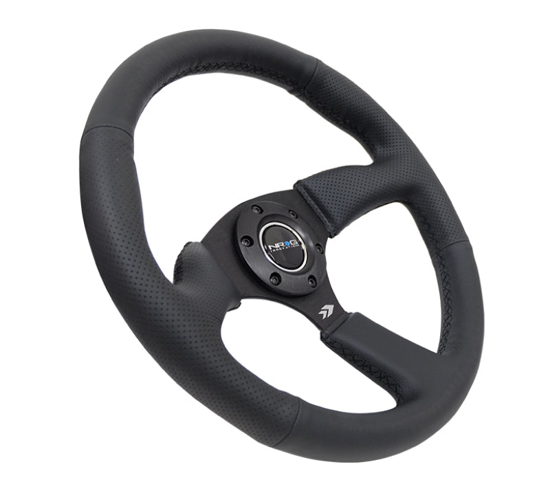 NRG Commander Series Reinforced Steering Wheel 350mm Black Spoke (Leather) - eliteracefab.com