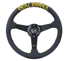 Load image into Gallery viewer, NRG Sport Steering Wheel (350mm / 1.5in Deep) Black Leather/Gold Stitch w/Matte Black Solid Spokes - RST-037MB-PR-GD