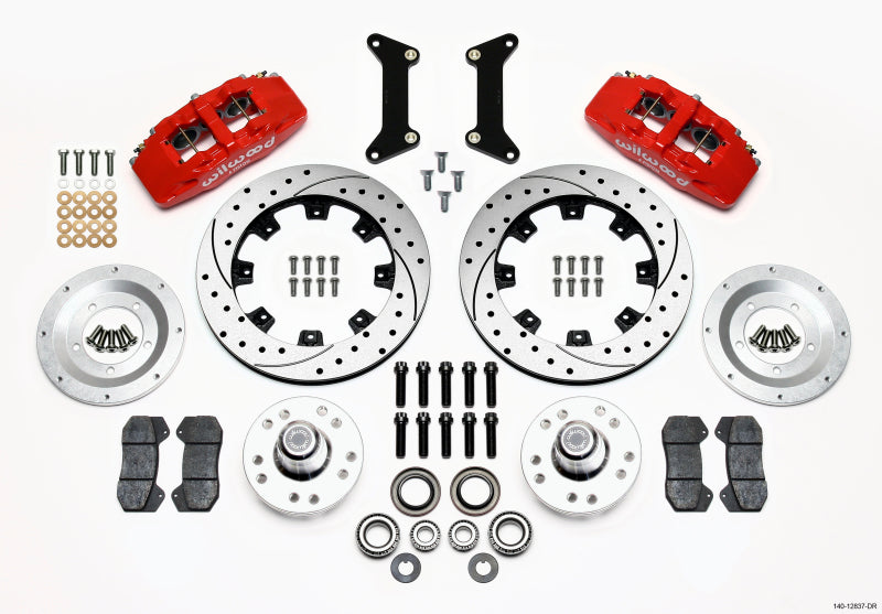 Wilwood Dynapro 6 Front Hub Kit 12.19in Drilled Red 79-87 GM G Body - eliteracefab.com