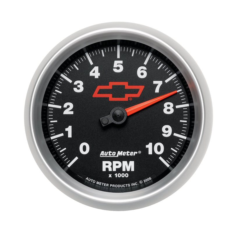 AutoMeter Gauge Tachometer 3-3/8in. 10K RPM In-Dash Chevy Red Bowtie Black 3697-00406