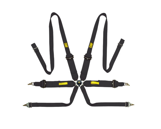 OMP TECNICA 3+2 6-Point Pull-Up Racing Harness - Black - FIA 8853-2016 - DA0-0203-A02-071
