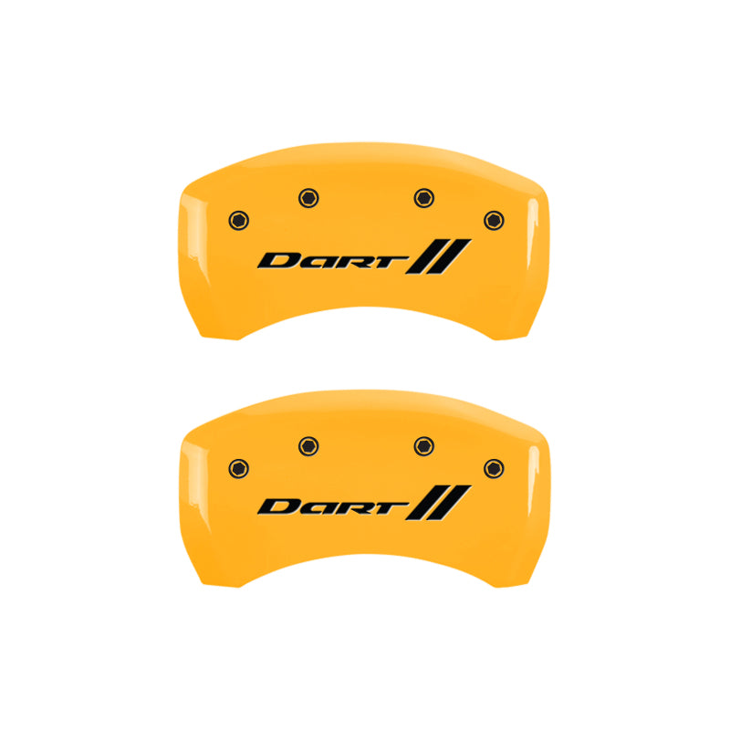 MGP 4 Caliper Covers Engraved Front & Rear With stripes/Dart Yellow finish black ch MGP