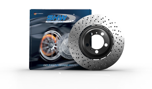 SHW 20-21 Porsche 718 Cayman GT4 4.0L Left Rear Drilled-Dimp Lightweight Brake Rotor (98135240781) SHW Performance