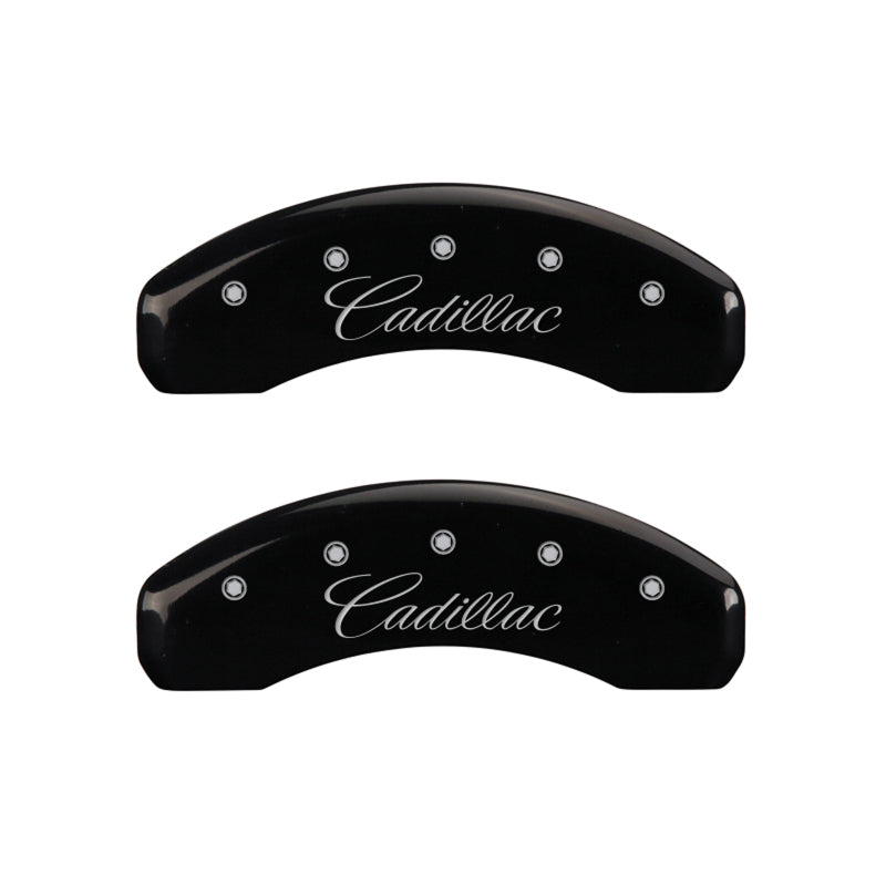 MGP 4 Caliper Covers Engraved Front & Rear Cursive/Cadillac Black finish silver ch MGP