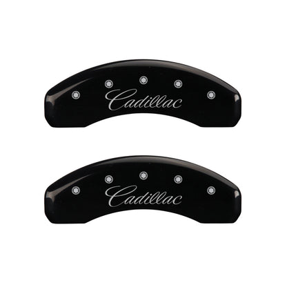 MGP 4 Caliper Covers Engraved Front & Rear Cursive/Cadillac Black finish silver ch MGP