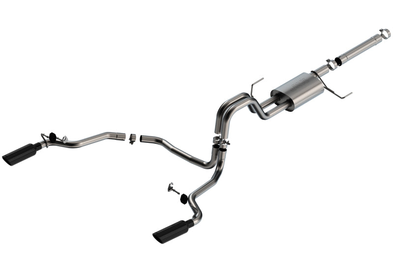 Borla 21-22 F-150 Powerboost 3.5L V6 2WD & 4WD 4DR 3in, 2.25in S-TYPE Catback w/ Black Chrome Tips - eliteracefab.com