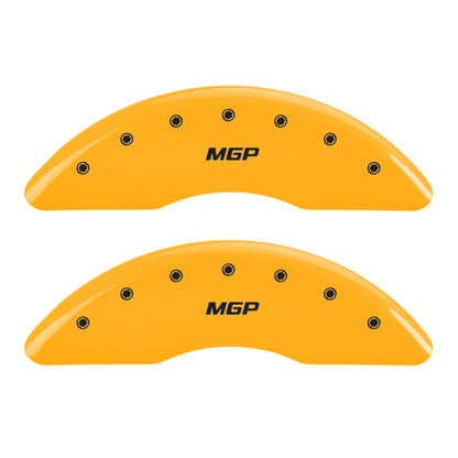 MGP 4 Caliper Covers Engraved Front & Rear Silverado Black finish silver ch MGP