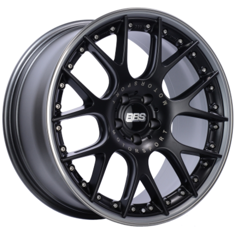 BBS CH-RII 22x10.5 5x112 ET26 Satin Black Center Platinum Lip SS Rim Protector Wheel - 82mm PFS Req. CH7203BPPO