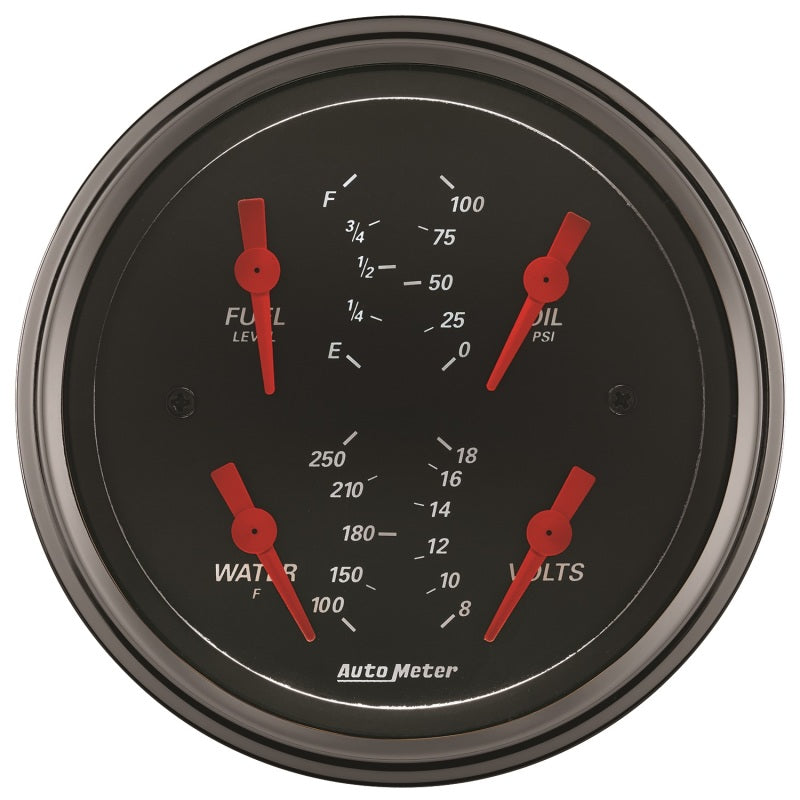 Autometer Designer Black 3.375in Quad Gauge - Fuel Level / Oil Pressure / Water Temp. / Voltmeter 1414