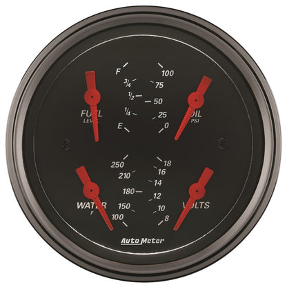 Autometer Designer Black 3.375in Quad Gauge - Fuel Level / Oil Pressure / Water Temp. / Voltmeter 1414