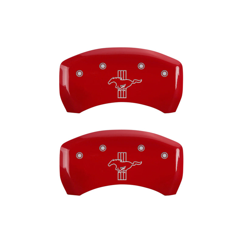 MGP 4 Caliper Covers Engraved Front Mustang Engraved Rear Bar & Pony Red finish silver ch - eliteracefab.com