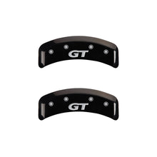 Load image into Gallery viewer, MGP 4 Caliper Covers Engraved Front Mustang Engraved Rear SN95/GT Black finish silver ch - eliteracefab.com