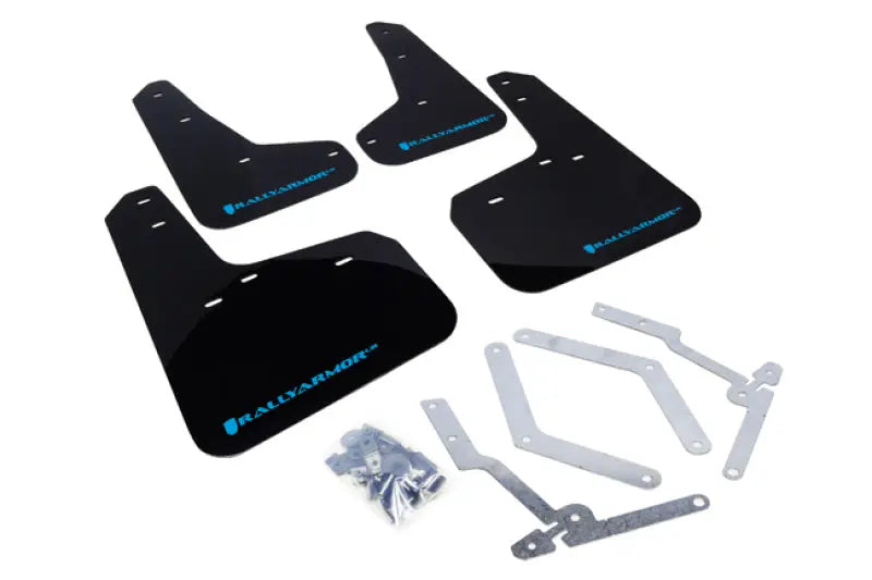 Rally Armor UR Mudflaps Urethane Ford Focus ST 2013+ / RS 2016+ - Black/Light Blue - eliteracefab.com