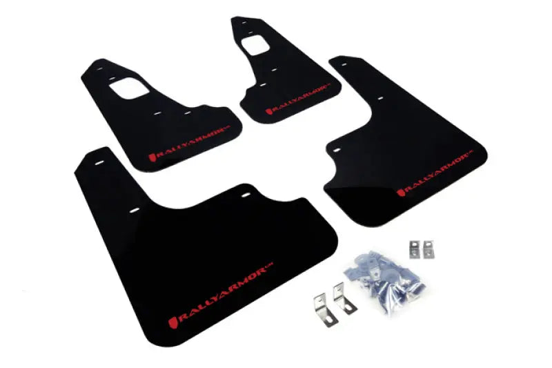 Rally Armor UR Mudflaps Urethane - Mitsubishi Evo X 2008-2015 - Black/Red - eliteracefab.com