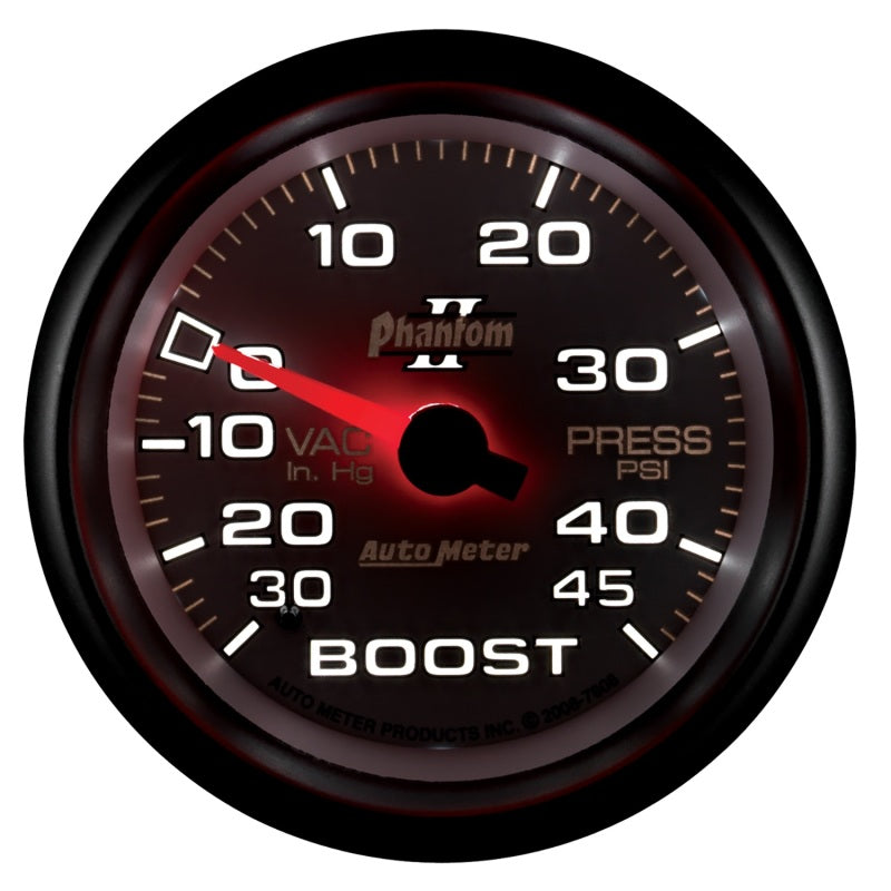 Autometer Phantom II 2-5/8in 30INHG-45PSI Phantom Mechanical Boost/Vacuum Gauge 7808