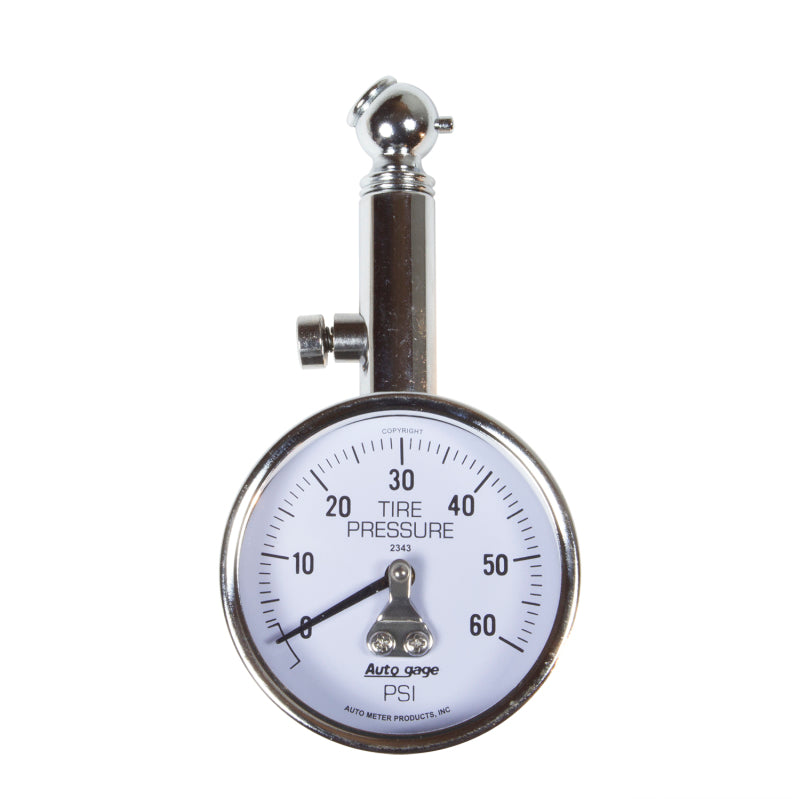 AutoMeter GAUGE; TIRE PRESSURE; ANALOG; 60PSI; WHITE DIAL; W/PEAK HOLD; AUTOGAGE - eliteracefab.com