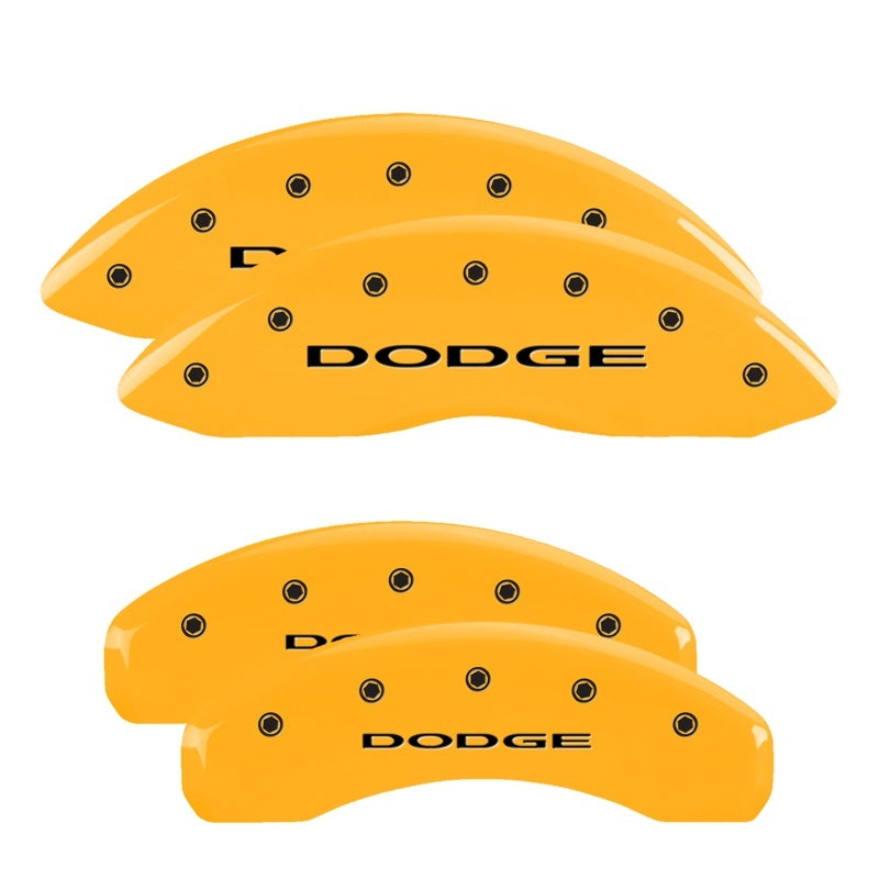 MGP 4 Caliper Covers Engraved Front & Rear 11-18 Dodge Durango Yellow Finish Black Dodge Logo MGP