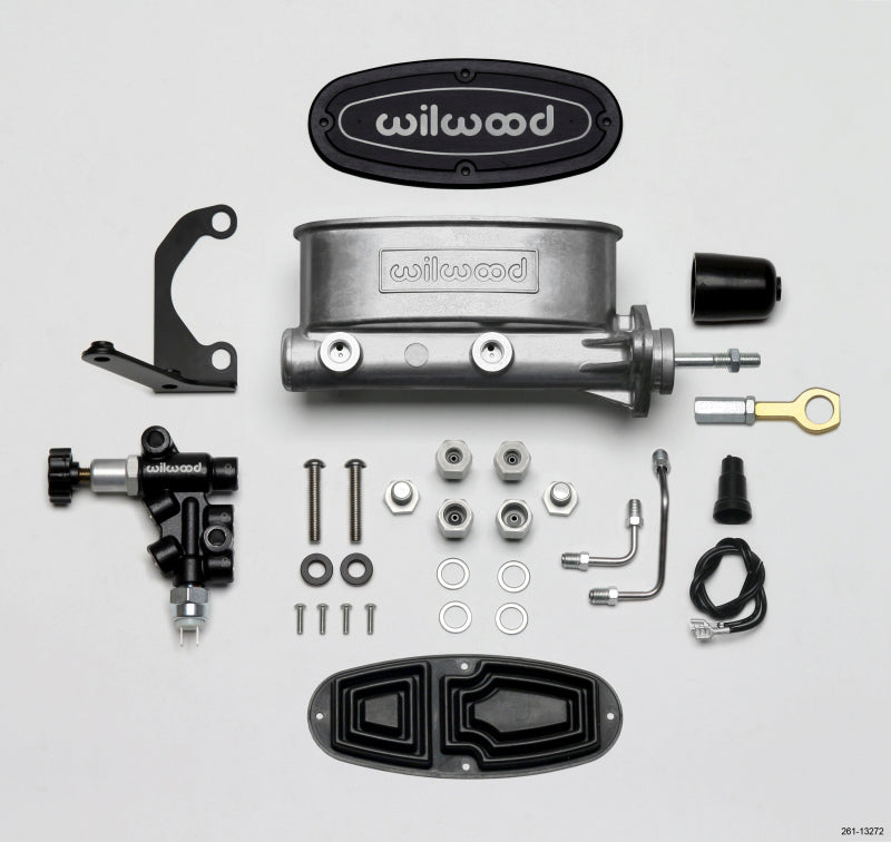 Wilwood HV Tandem M/C Kit w L/H Bracket & Prop Valve - 7/8in Bore-W/Pushrod - Early Mustang - eliteracefab.com