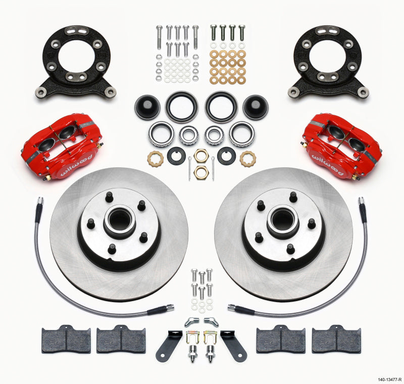 Wilwood Forged Dynalite-M Front Kit 11.30in 1 PC Rotor&Hub Red 1970-1973 Mustang Disc & Drum Spindle Wilwood