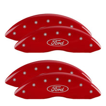 Load image into Gallery viewer, MGP 4 Caliper Covers Engraved Front &amp; Rear Oval logo/Ford Red finish silver ch MGP