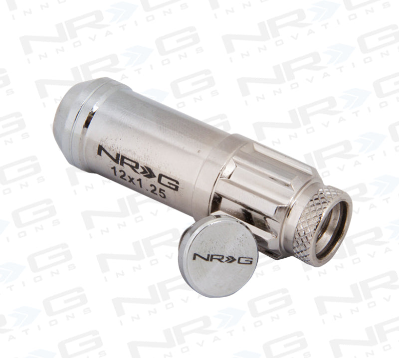 NRG 700 Series M12 X 1.25 Steel Lug Nut w/Dust Cap Cover Set 21 Pc w/Locks & Lock Socket - Silver - eliteracefab.com