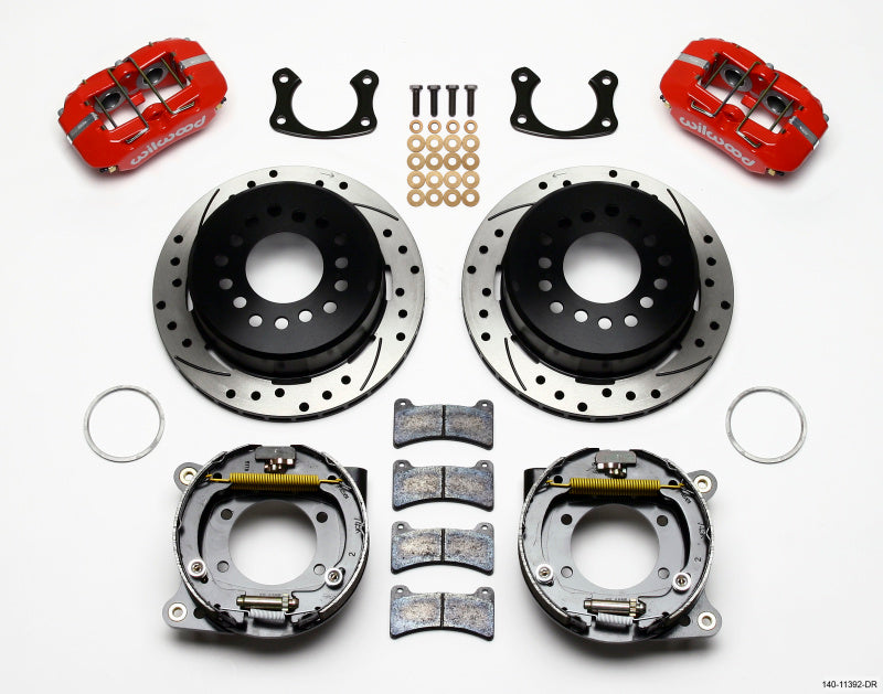 Wilwood Dynapro Low-Profile 11.00in P-Brake Kit Drill-Red New Big Ford 2.50in Off Staggerd Mount Wilwood