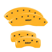 Load image into Gallery viewer, MGP 4 Caliper Covers Engraved Front &amp; Rear MGP Yellow finish black ch MGP