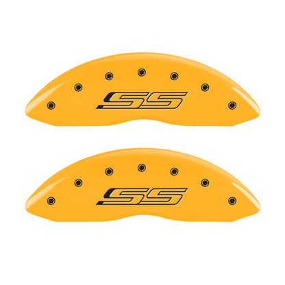 MGP 4 Caliper Covers Engraved Front & Rear Gen 5/SS Yellow finish black ch MGP