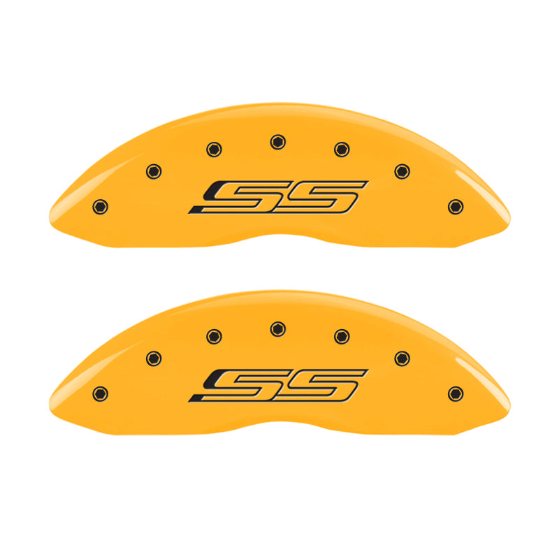 MGP 4 Caliper Covers Engraved Front & Rear Gen 5/SS Yellow finish black ch MGP