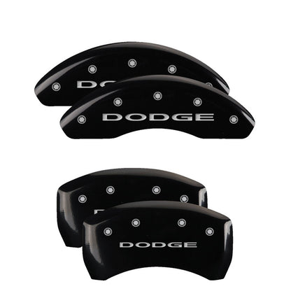 MGP 4 Caliper Covers Engraved Front & Rear With out stripes/Dodge Black finish silver ch MGP