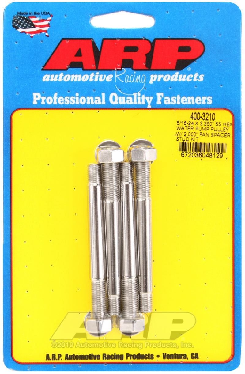 ARP 5/16-24 X 3.250 SS Hex Water Pump Pulley w/ 2.000in Fan Spacer Stud Kit ARP
